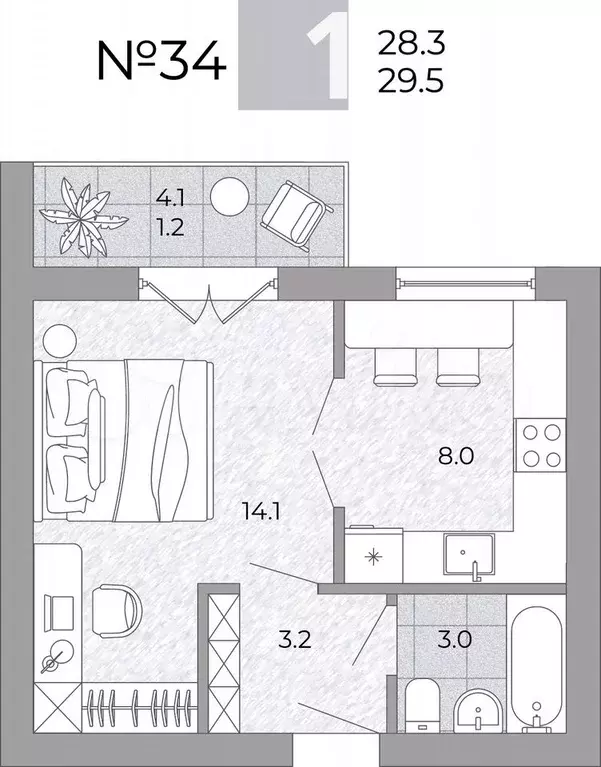 1-к. квартира, 29,5 м, 1/4 эт. - Фото 0