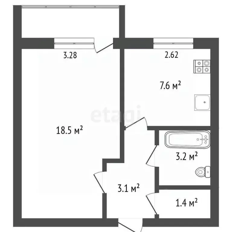 1-к кв. Коми, Усинск Воркутинская ул., 11 (34.7 м) - Фото 1
