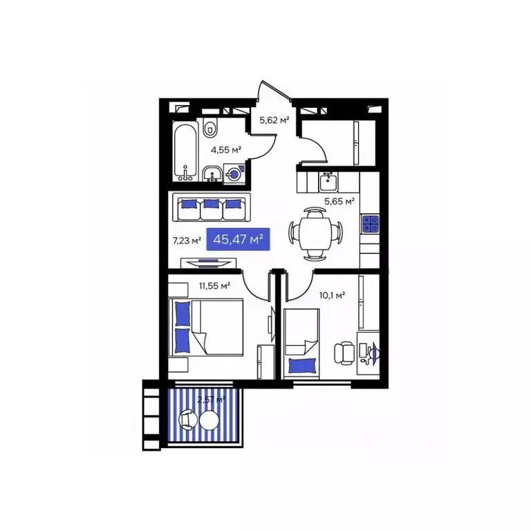 2-к кв. Приморский край, Владивосток Визионер жилой комплекс (45.47 м) - Фото 1