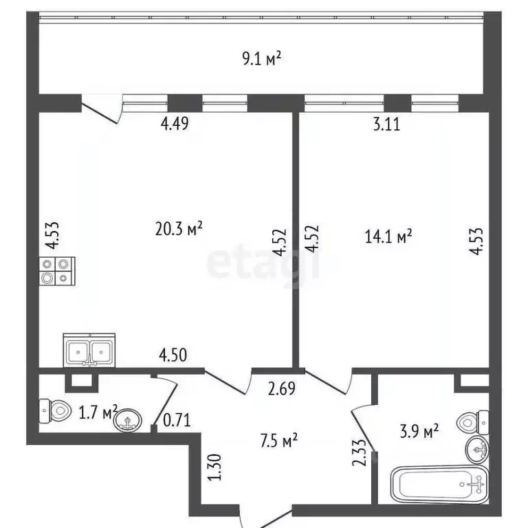 1-к кв. Санкт-Петербург ул. Георгия Гречко, 1 (47.5 м) - Фото 1