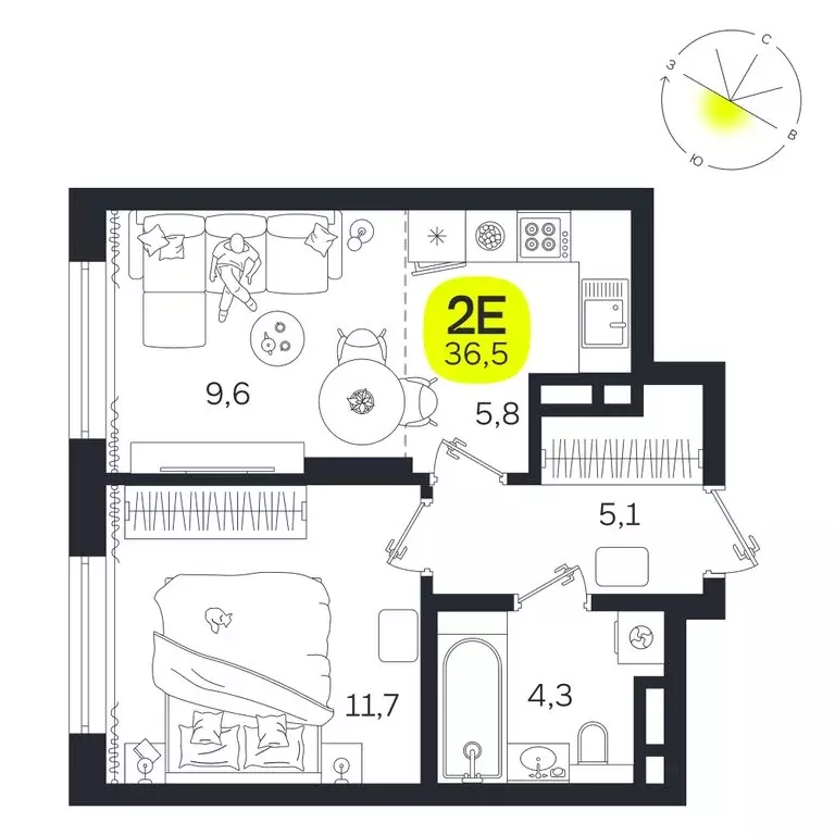 2-комнатная квартира: Екатеринбург, улица Титова, 19Б (36.5 м) - Фото 0