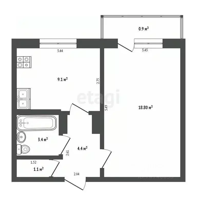 1-к кв. Крым, Сакский район, с. Штормовое ул. Ленина, 6 (36.8 м) - Фото 2