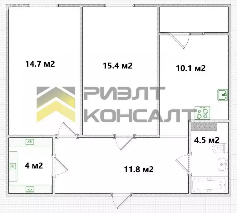 2-комнатная квартира: Омск, улица 70 лет Октября, 3/3 (63.8 м) - Фото 1