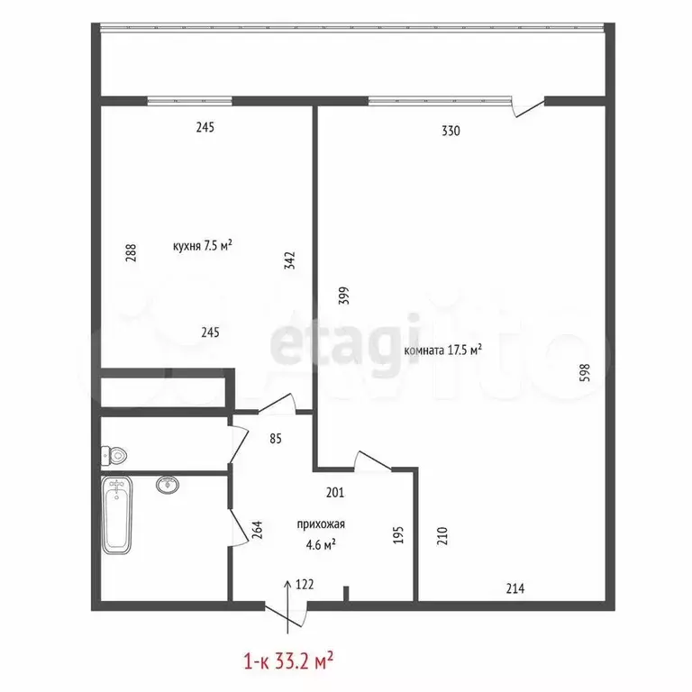 1-к. квартира, 33,2 м, 9/9 эт. - Фото 1