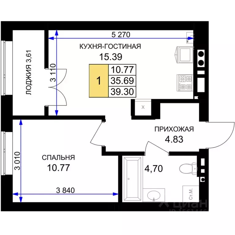 1-к кв. Калининградская область, Гурьевск Включи жилой комплекс (39.3 ... - Фото 0