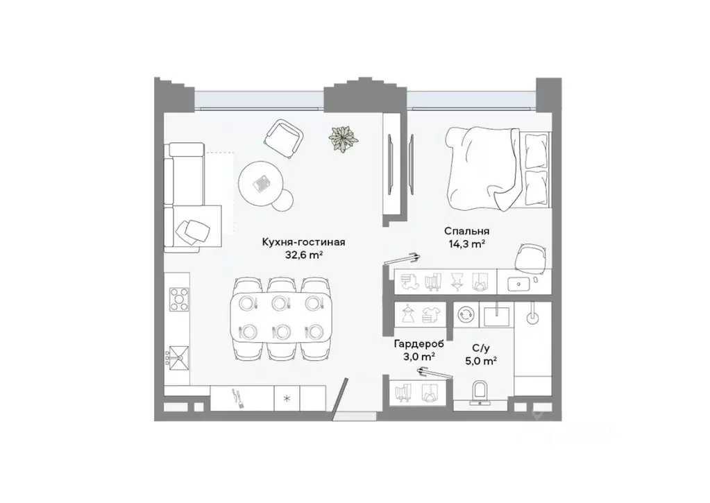 Студия Москва Ленинский просп., 2 (54.9 м) - Фото 2