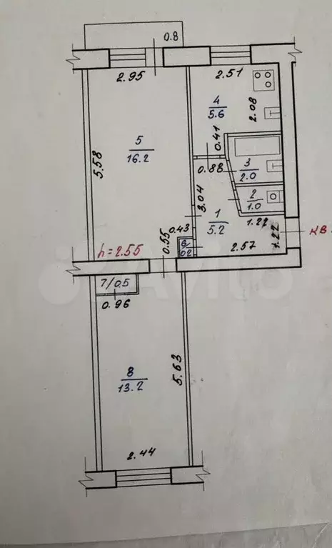 2-к. квартира, 44,7 м, 5/6 эт. - Фото 0