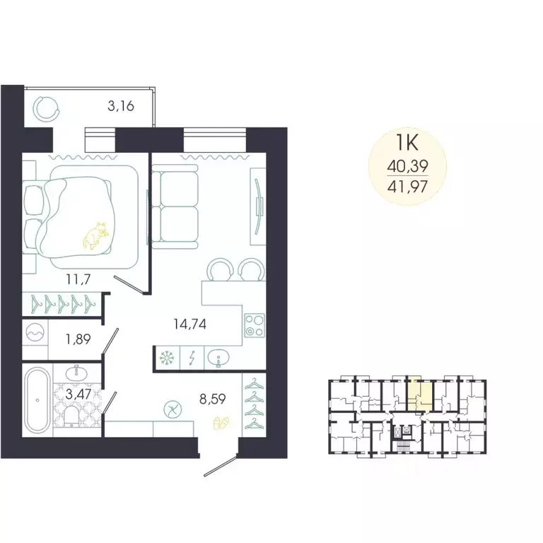 1-к кв. Пензенская область, Пенза Колышлейская ул., 7 (42.75 м) - Фото 2