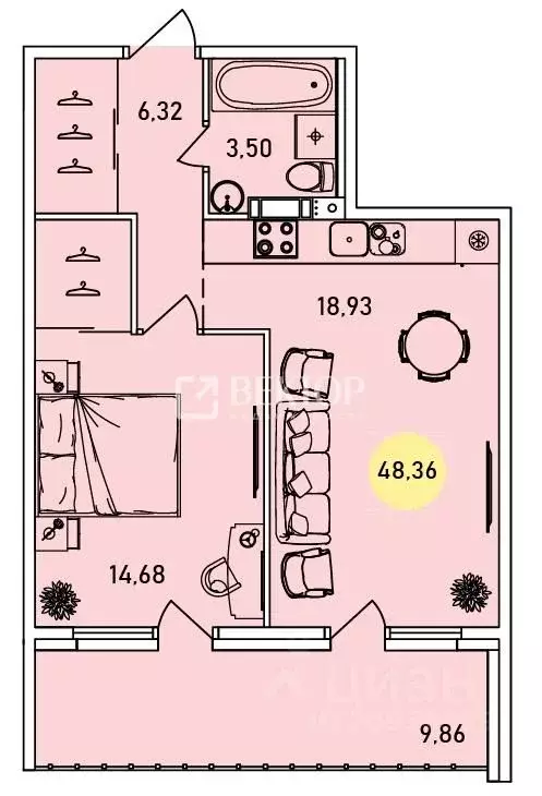 2-к кв. Ярославская область, Ярославль ул. Лескова, 44 (48.63 м) - Фото 2