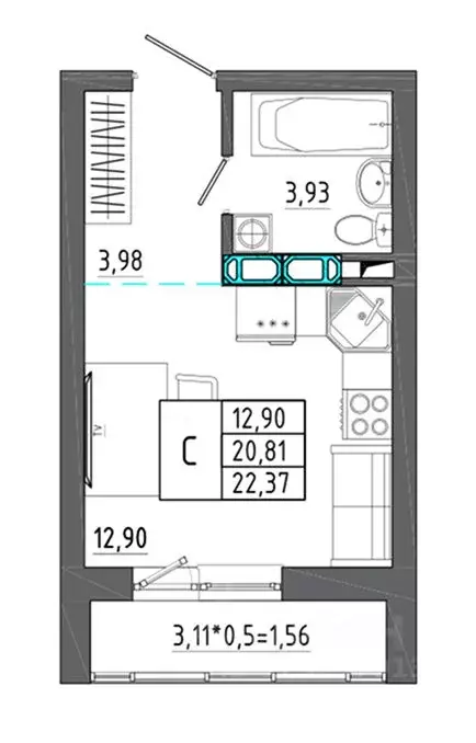 Студия Воронежская область, Воронеж Нижняя ул., 32 (22.37 м) - Фото 1