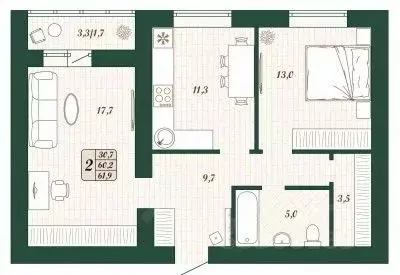2-к кв. Самарская область, Волжский район, Смышляевка городское ... - Фото 1