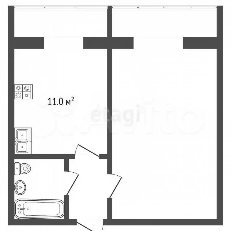 1-к. квартира, 44,5 м, 2/5 эт. - Фото 0