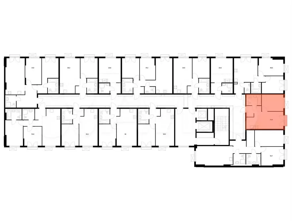 1-к. квартира, 34,4 м, 8/9 эт. - Фото 1