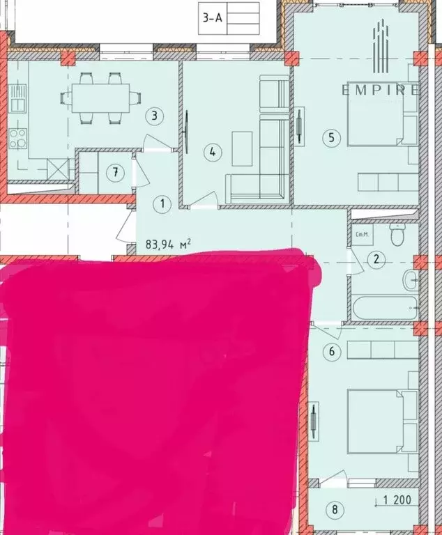 3-комнатная квартира: Грозный, улица У.А. Садаева, 23 (86 м) - Фото 1