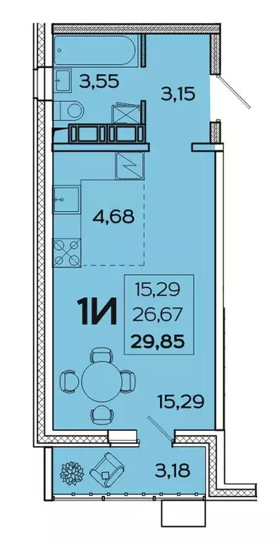 Квартира, студия, 29.85 м - Фото 0