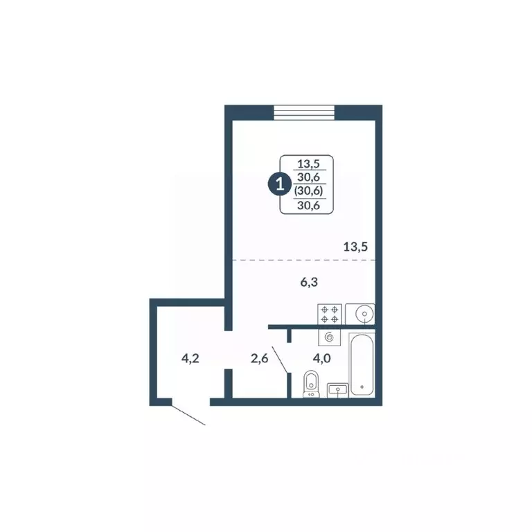 Студия Кировская область, Киров Скандинавия жилой комплекс (30.6 м) - Фото 0