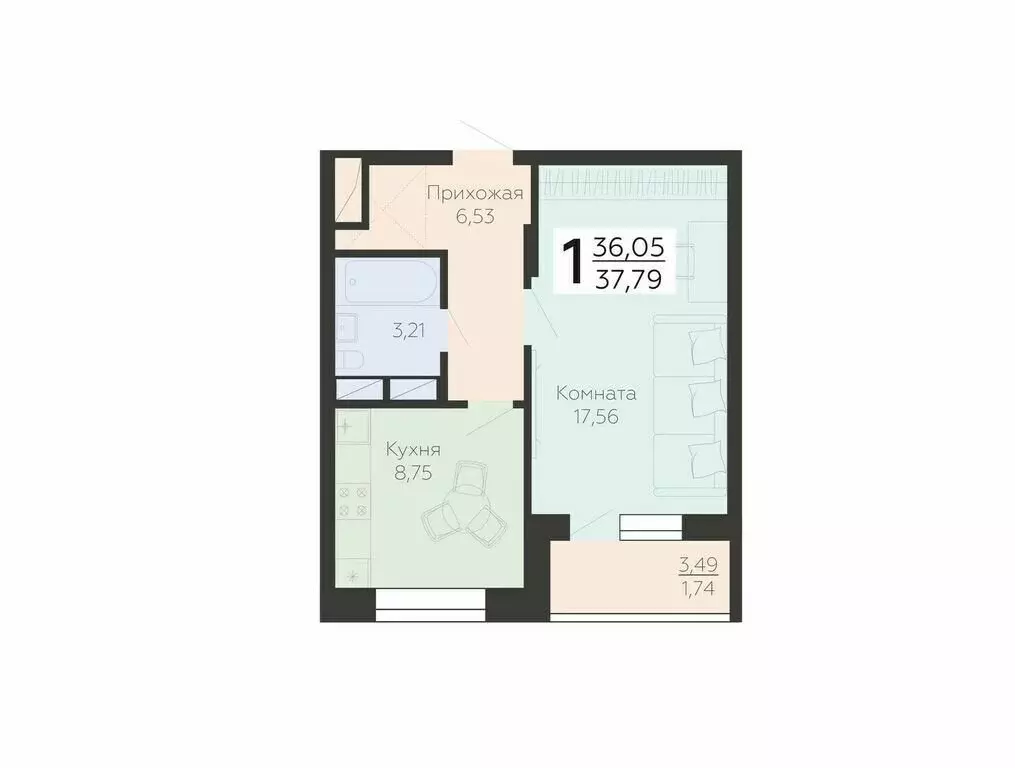 1-комнатная квартира: Воронеж, улица Независимости, 78к4 (37.79 м) - Фото 0