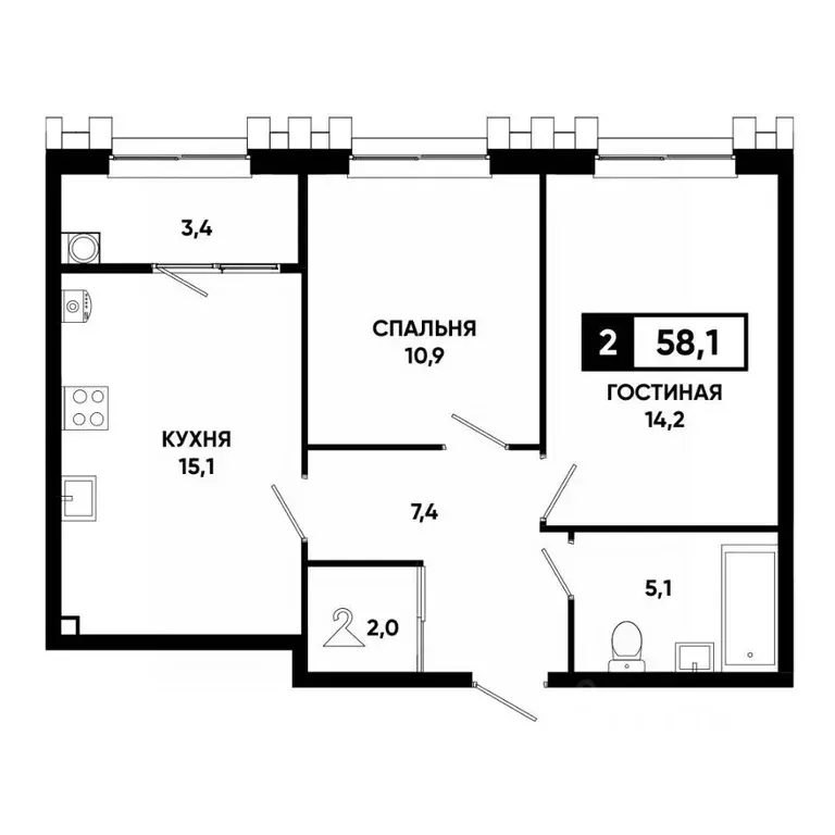 2-к кв. Ставропольский край, Ставрополь просп. Российский, 16к1 (58.1 ... - Фото 1