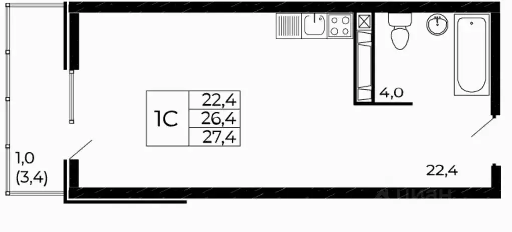 Студия Ростовская область, Ростов-на-Дону Западные Аллеи жилой ... - Фото 0