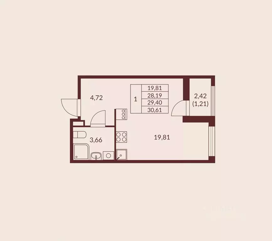 Студия Ленинградская область, Мурино Всеволожский район, Мурино Спэйс ... - Фото 1