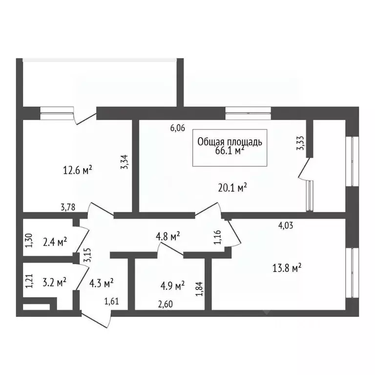 2-к кв. Новосибирская область, Новосибирск Выборная ул., 133/1 (66.1 ... - Фото 2
