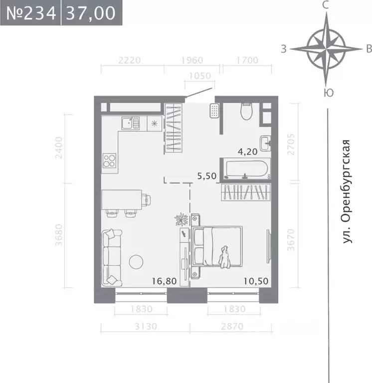 1-к кв. Татарстан, Казань ул. Шишкина (37.0 м) - Фото 1