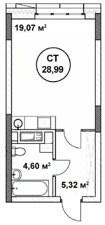 Студия Нижегородская область, Нижний Новгород ул. Родионова (28.99 м) - Фото 1