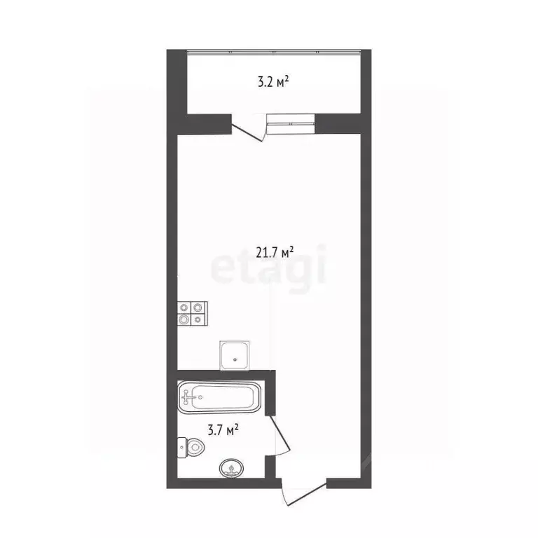 Студия Тюменская область, Тюмень Комбинатская ул., 54к2 (24.7 м) - Фото 2