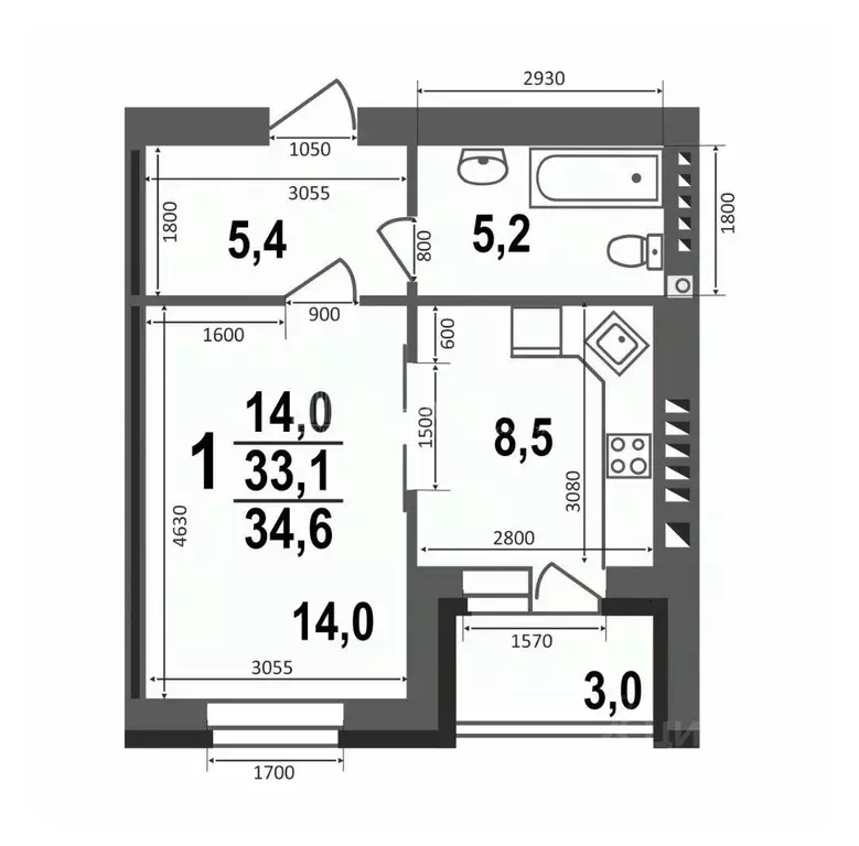 1-к кв. Владимирская область, Ковров ул. 9 Мая, 6 (34.6 м) - Фото 1