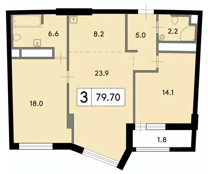 3-к кв. Московская область, Люберцы ул. Весенняя, 2 (79.7 м) - Фото 1