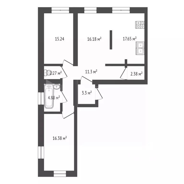 3-к кв. Тюменская область, Тюмень ул. Николая Ростовцева, 24 (91.7 м) - Фото 2
