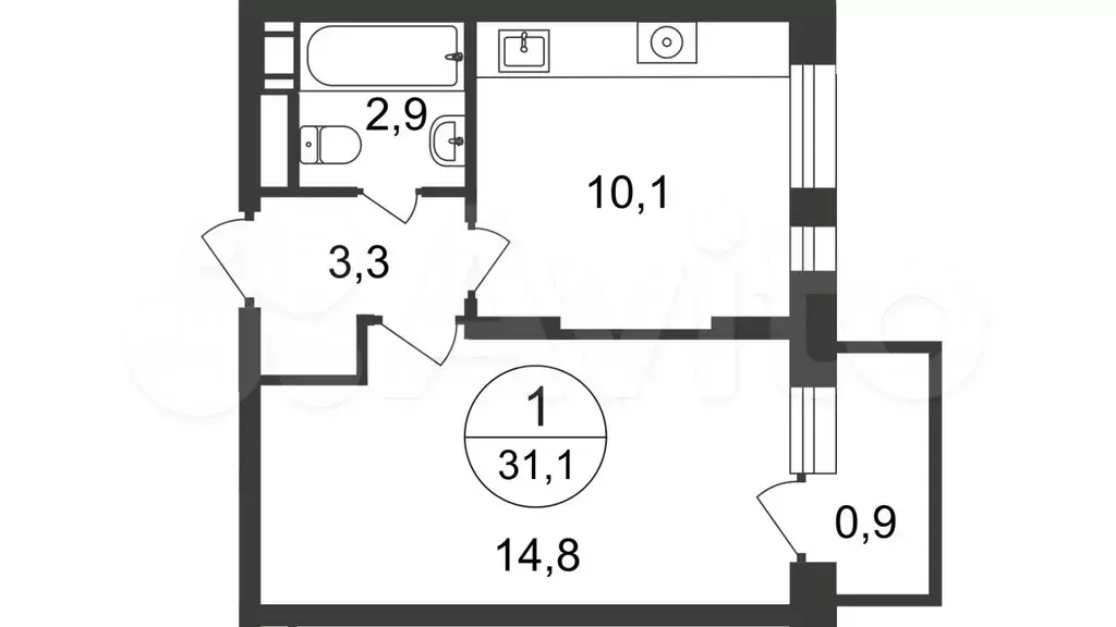 1-к. квартира, 31,1 м, 17/17 эт. - Фото 0