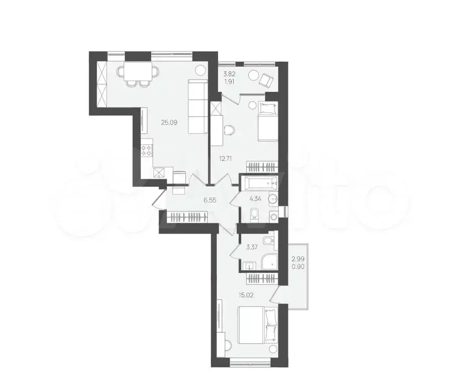 2-к. квартира, 69 м, 5/5 эт. - Фото 1