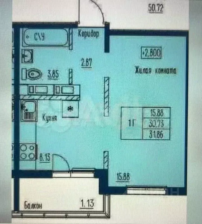 1-к кв. Татарстан, Казань ул. Натана Рахлина, 15к1 (30.9 м) - Фото 2