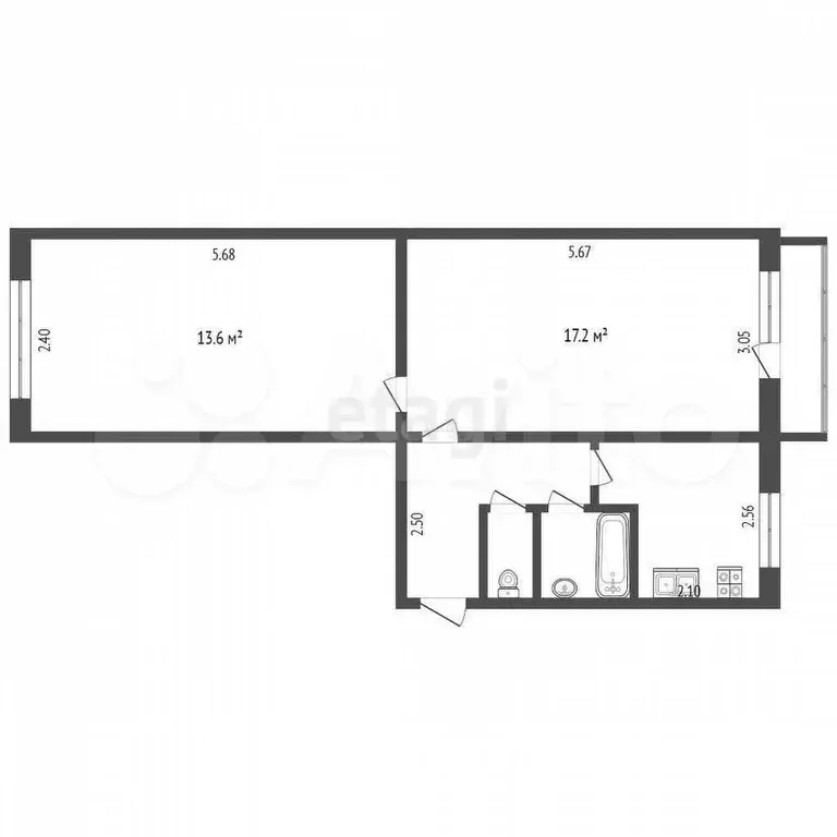 2-к. квартира, 44,6 м, 3/5 эт. - Фото 0