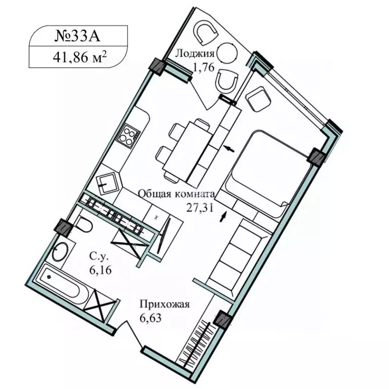 Студия Севастополь ул. Летчиков, 10 (43.4 м) - Фото 2