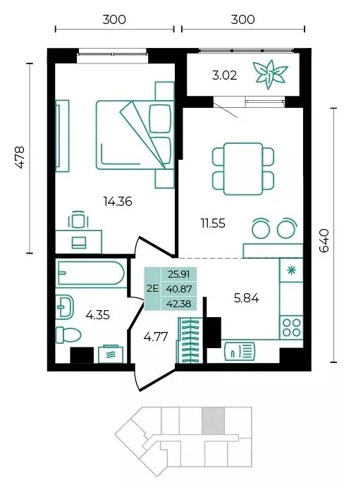 2-к кв. Адыгея, Майкопский район, пос. Тульский ул. Заречная (42.38 м) - Фото 0