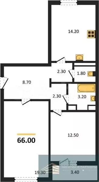 2-к. квартира, 66 м, 7/7 эт. - Фото 0