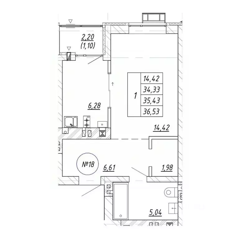 1-к кв. Калининградская область, Зеленоградск  (36.53 м) - Фото 1