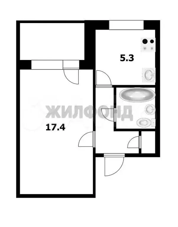 1-к. квартира, 29,9 м, 6/9 эт. - Фото 0