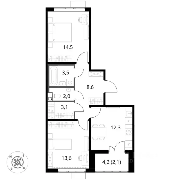 2-к кв. Московская область, Химки Подрезково мкр, 1-й Шереметьевский ... - Фото 2