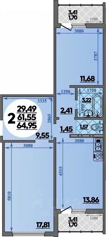 2-к кв. Ростовская область, Ростов-на-Дону ул. Костенко, 12 (64.95 м) - Фото 0