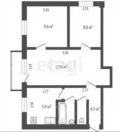 3-к кв. Вологодская область, Вологда ул. Тендрякова, 27А (49.8 м) - Фото 1