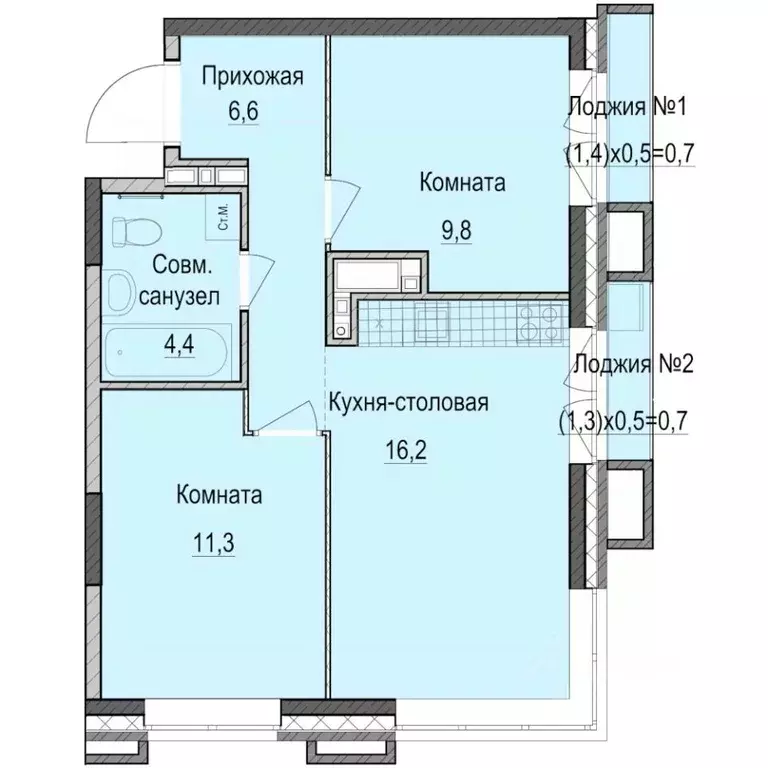 2-к кв. Татарстан, Казань Ферма-2 жилмассив,  (49.7 м) - Фото 1