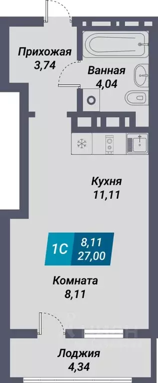 1-к кв. Новосибирская область, Новосибирск Закаменский мкр, 20 (27.0 ... - Фото 0