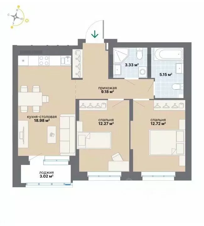 2-к кв. Свердловская область, Екатеринбург Южный жилрайон, Лайв жилой ... - Фото 1