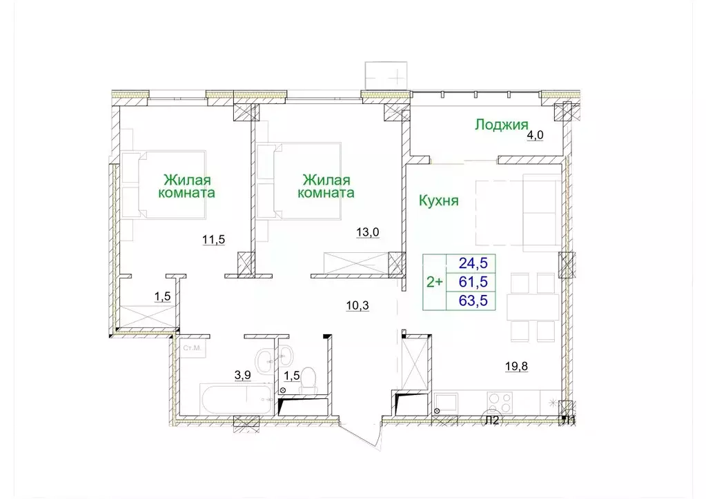 2-к кв. Белгородская область, Старый Оскол Космос мкр, 11 (63.5 м) - Фото 0