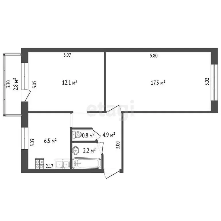 2-комнатная квартира: Амурск, проспект Мира, 46В (44 м) - Фото 1