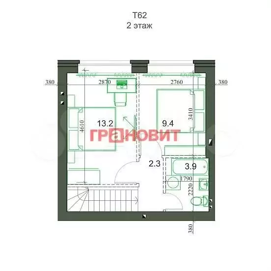 2-к. квартира, 62,3 м, 2/2 эт. - Фото 1