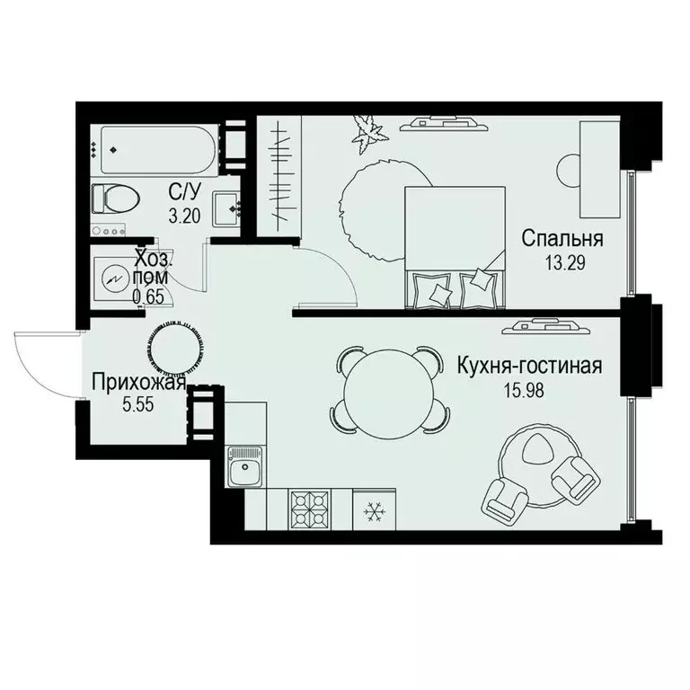 Квартира, 1 комната, 38.67 м - Фото 0